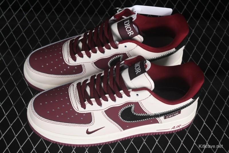 Nike Air Force 1 '07 Low Dior Collaboration Burgundy Low-Top Casual Sneakers - KK1988-046
