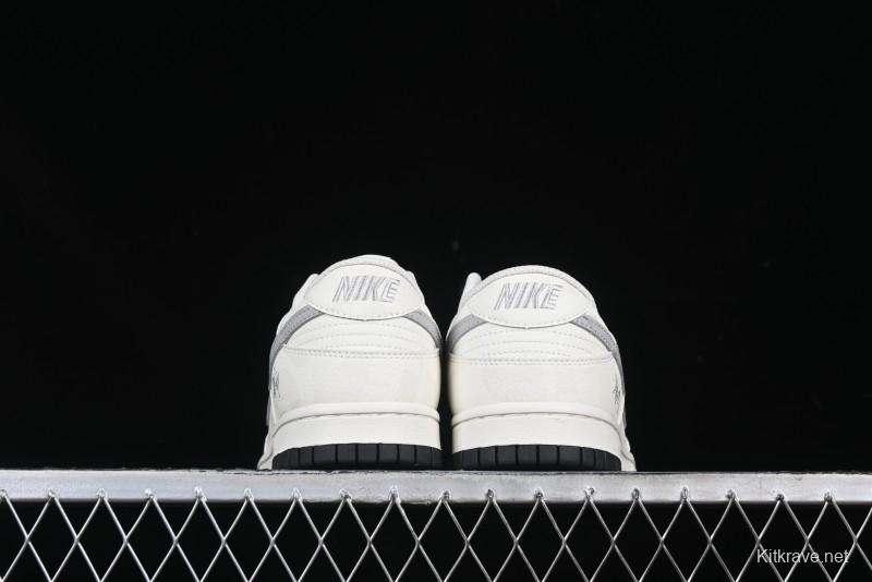 Nike SB Dunk Low Stussy Collaboration Barcode Embroidery Grey Hook Anniversary Custom Low-Top Casual Skate Shoes - DJ2024-054