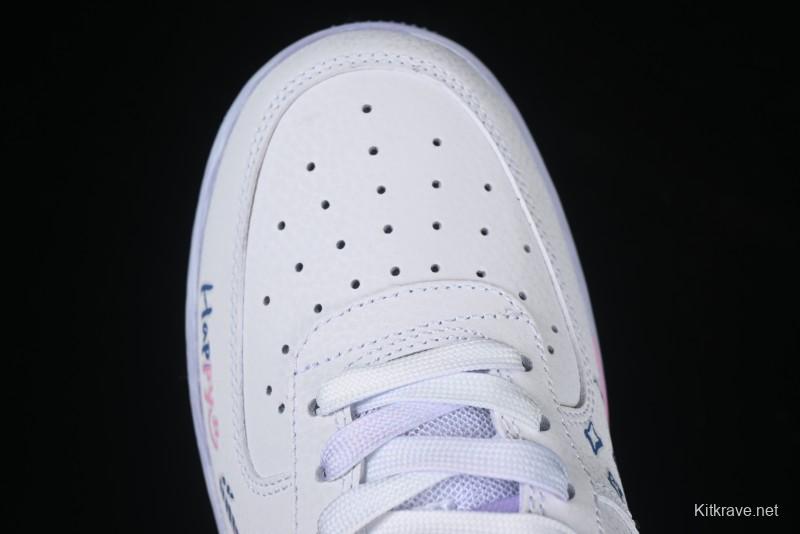 Nike Air Force 1 '07 Low Double Hearts Casual Sneakers with Hand-Drawn Anime Doodle and Pink Blue Hearts - CZ0377-002