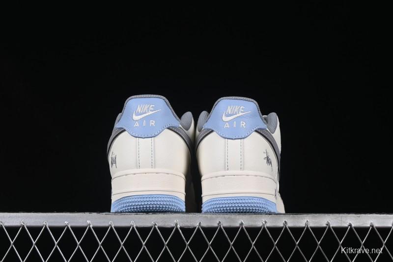 Nike Air Force 1 '07 Low Stussy Collaboration Light Grey Blue Sole Low-Top Casual Sneakers - XS1958-517