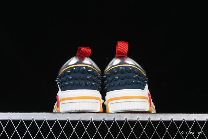 Christian Louboutin Funnyto Flat Comfortable Fashion Low-Top Sneakers in White Yellow Red - X.D4