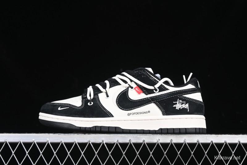 Nike SB Dunk Low Stussy Collaboration Strap Embroidered Black Swoosh Anniversary Custom Low-Top Casual Skate Shoes - YX5066-241