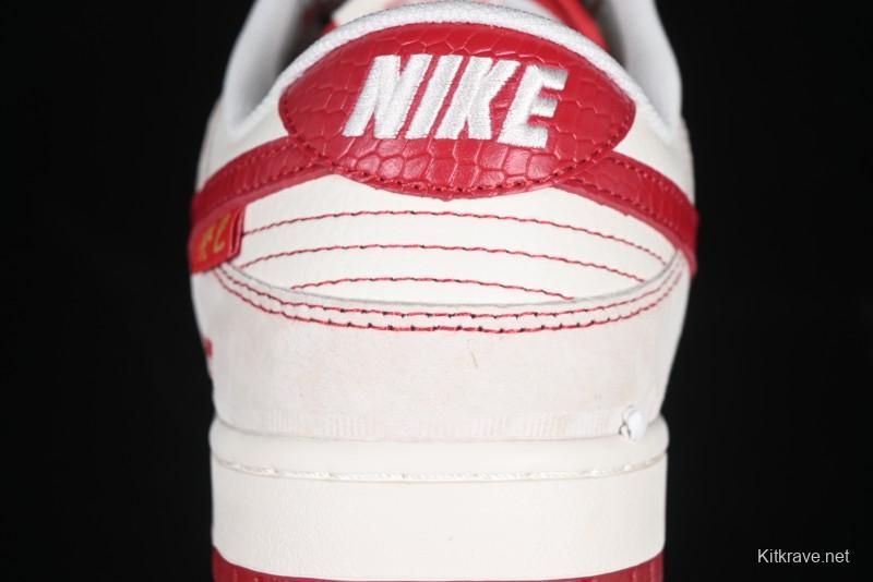 Nike SB Dunk Low Supreme Collaboration Year of the Snake Limited Edition Snake Pattern Red Swoosh Anniversary High-End Custom Low-Top Casual Skate Shoes - HH7518-029