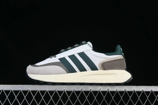 Adidas Retro-Inspired Sneakers - White, Grey & Green with Boost Sole