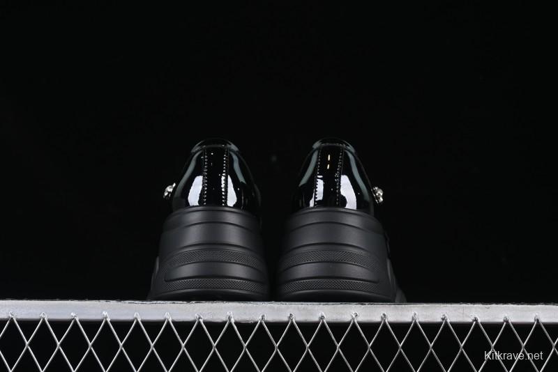 Black Patent Chunky Platform Loafers with Metal Embellishments