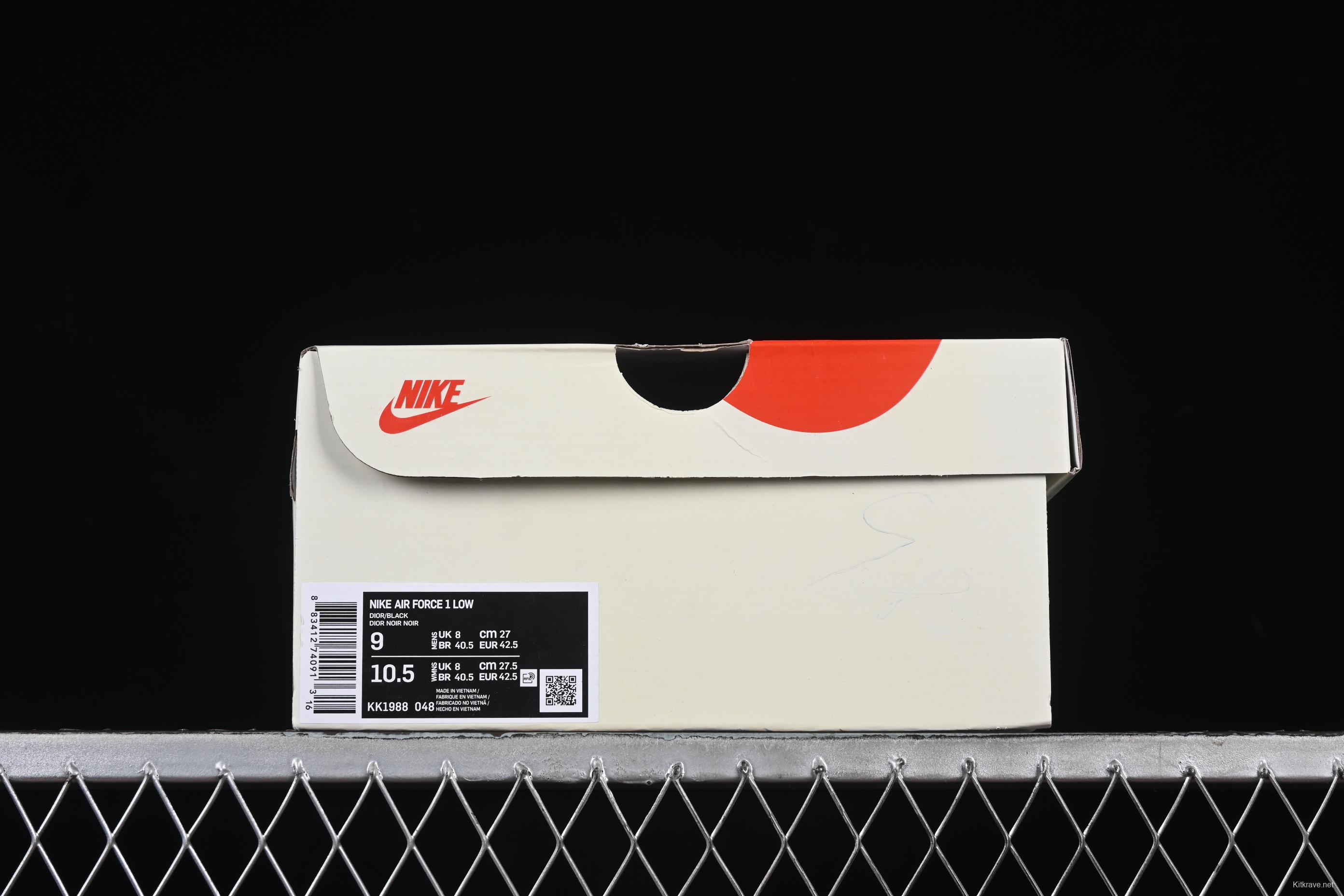 Nike Air Force 1 '07 Low Dior Collaboration Beige Black Grey Stitch Casual Sneakers - KK1988-048