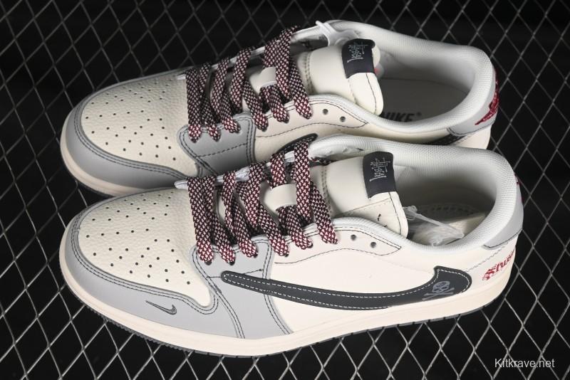 Nike Travis Scott x Fragment Design x Air Jordan 1 Low OG SP AJ1 Stussy Collaboration Black Hook Skull Low Top Casual Sneakers - JJ2508-553