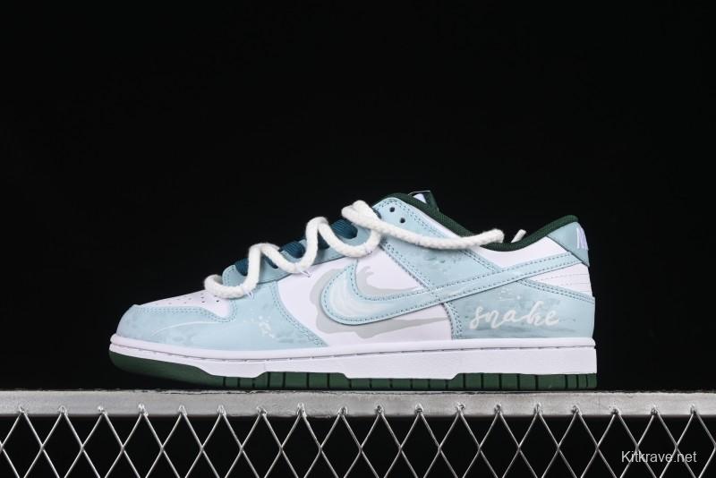 Nike Dunk Low Deconstructed Snake Emblem White Blue Low-Top Casual Sneakers - DD1391-101