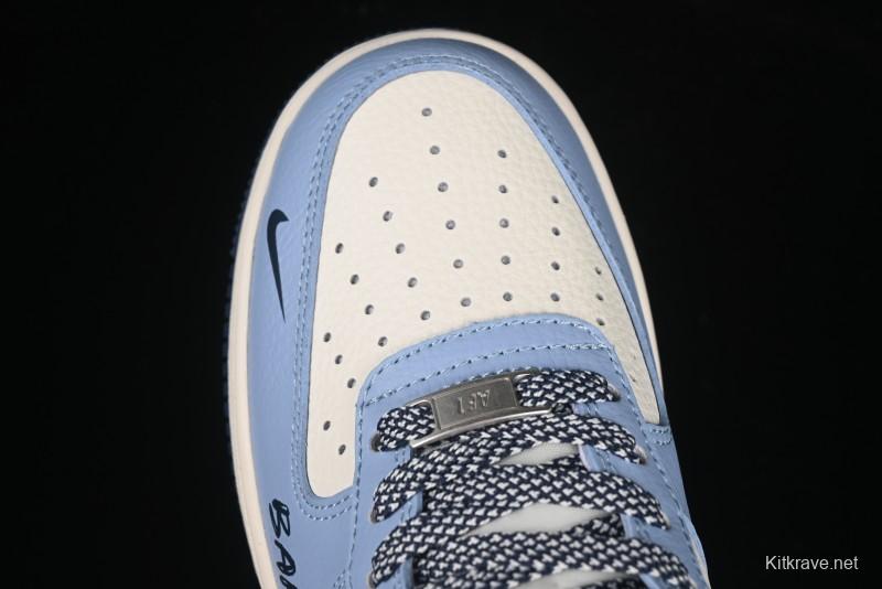 Nike Air Force 1 '07 Low Bape Collaboration Light Blue Swoosh Casual Sneakers - XS1958-554