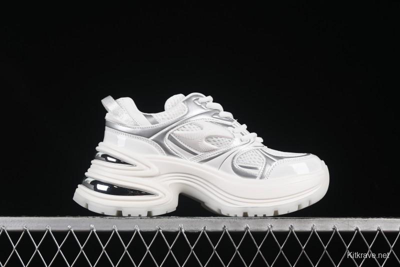 GG-CC Chunky Low Casual Fashion Sneakers with Thick Sole and Height Increasing Design - 2607 White