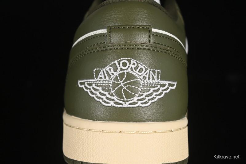 Nike Air Jordan 1 Low AJ1 Military Green White Casual Lifestyle Sneakers - DC0774-122