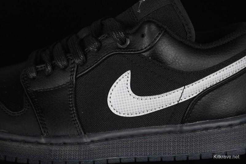 Nike Air Jordan 1 Low AJ1 Basketball Shoes Black White Canvas Leather Panel - HV5968-001