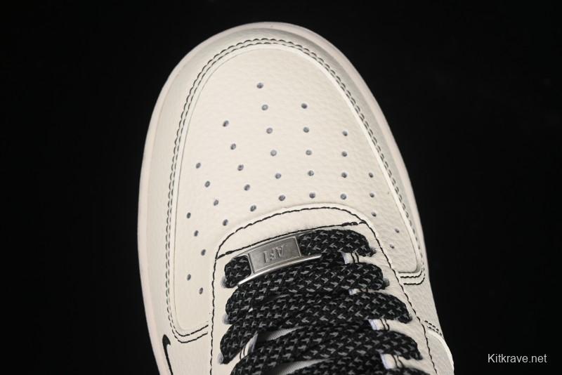 Nike Air Force 1'07 Low Stussy Collaboration Black Swoosh Casual Sneakers - HH7518-059