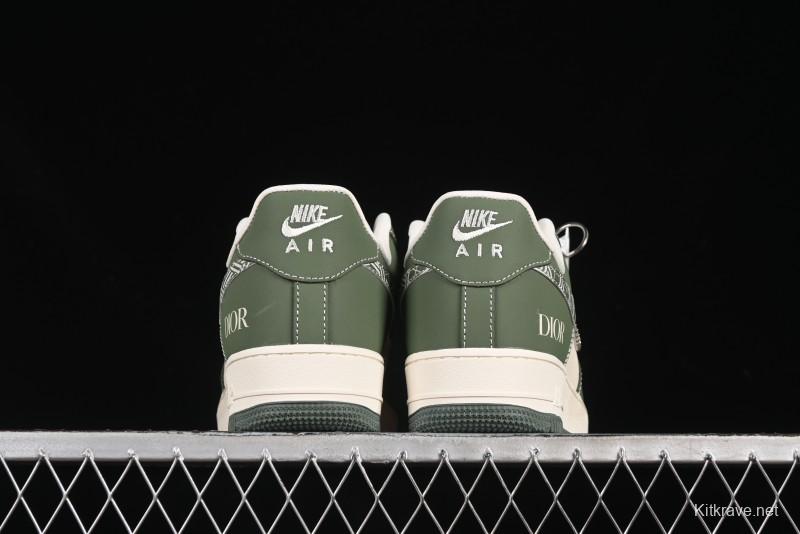 Nike Air Force 1'07 Low Dior Collaboration Dark Green Floral Swoosh Casual Sneakers - KK1988-081
