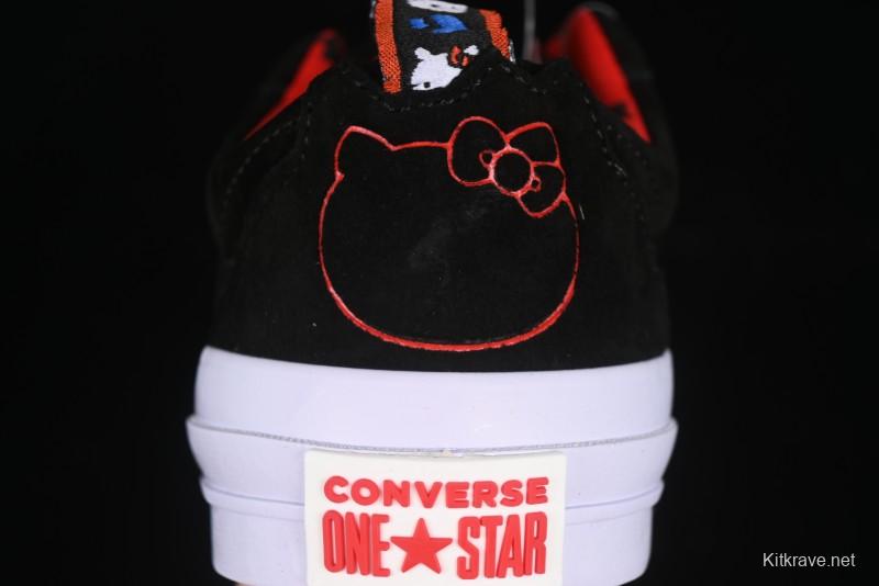 Converse One Star Low Top Casual Sneakers with Hello Kitty Collaboration - Pink Star and Embroidered Bow Design - 163904C