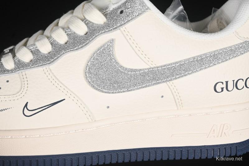 Nike Air Force 1 '07 Low Gucci Collaboration Silver Swoosh Casual Sneakers - XS1958-546