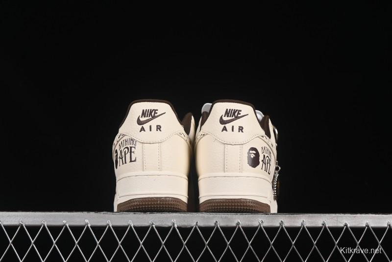 Nike Air Force 1 '07 Low BAPE Collaboration Beige Brown Graffiti Swoosh Casual Sneakers - DF0188-061