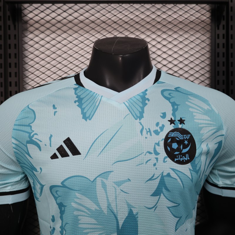 Player Version 2025 Algeria Light Blue with Tropical Leaves Pattern Jersey