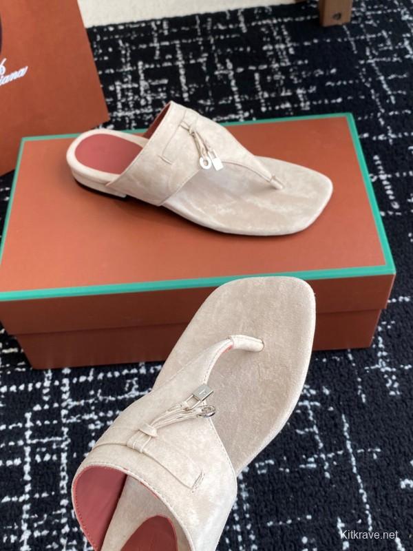 2025 Women Le Parmentier Beige Suede Slippers KFY00280