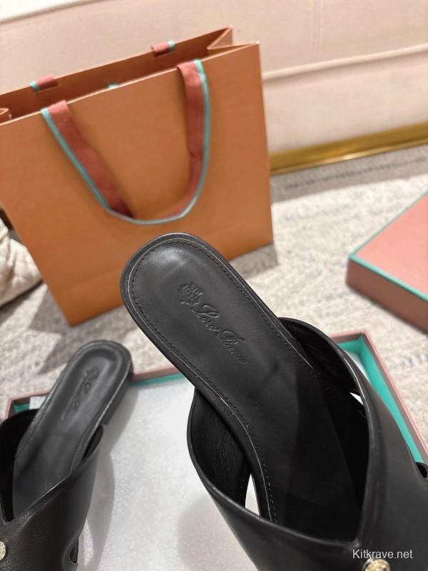 2025 Slippers LP Black Leather Slippers LY00270