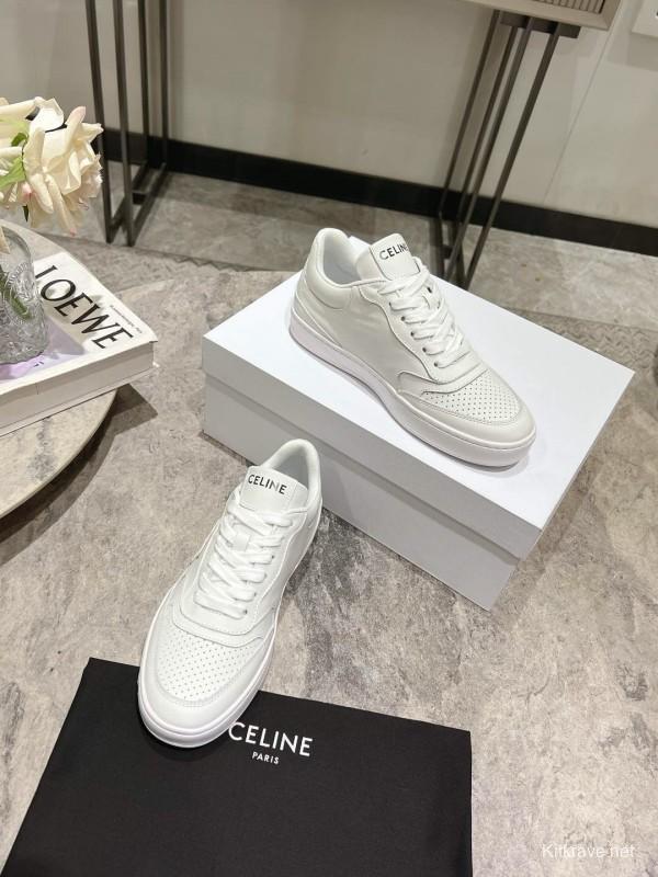 2025 Women Celine White Leather Casual Sneakers