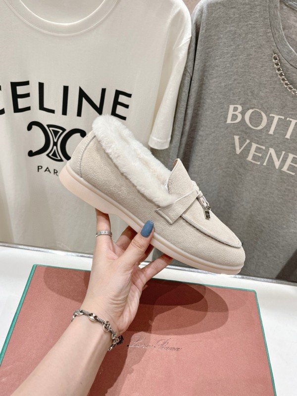 2024 Women LP Beige Suede Loafers Furry Lining MJ00300