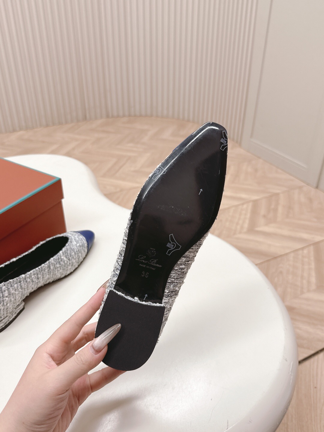 2025 Women Le Parmentier Grey Blue Knitted Leather Loafers