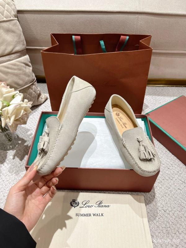 2025 Women Le Parmentier Beige Suede Loafers Tassel LY00291