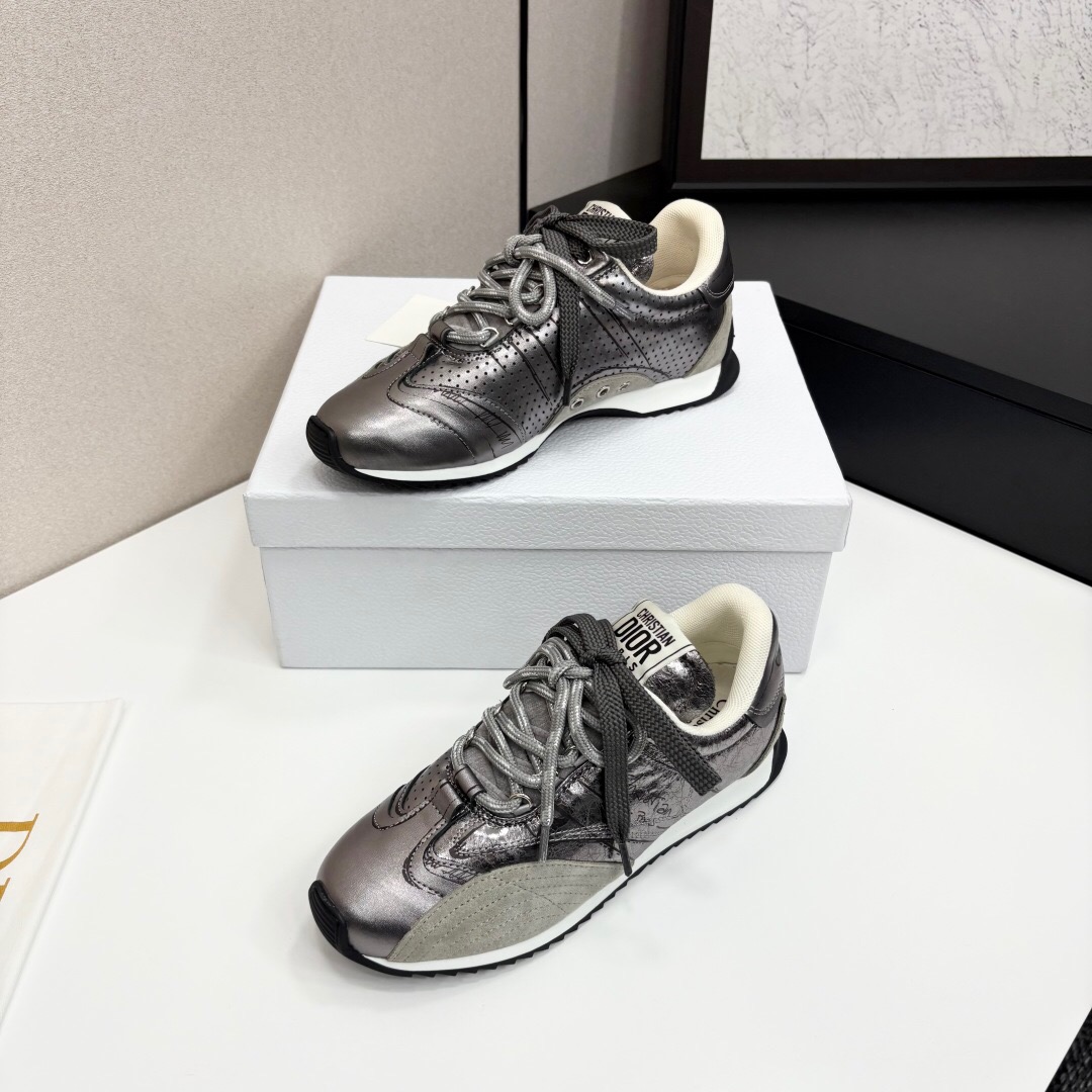 2025 Women Dior Black Grey Leather Mesh Sneakers LY00300