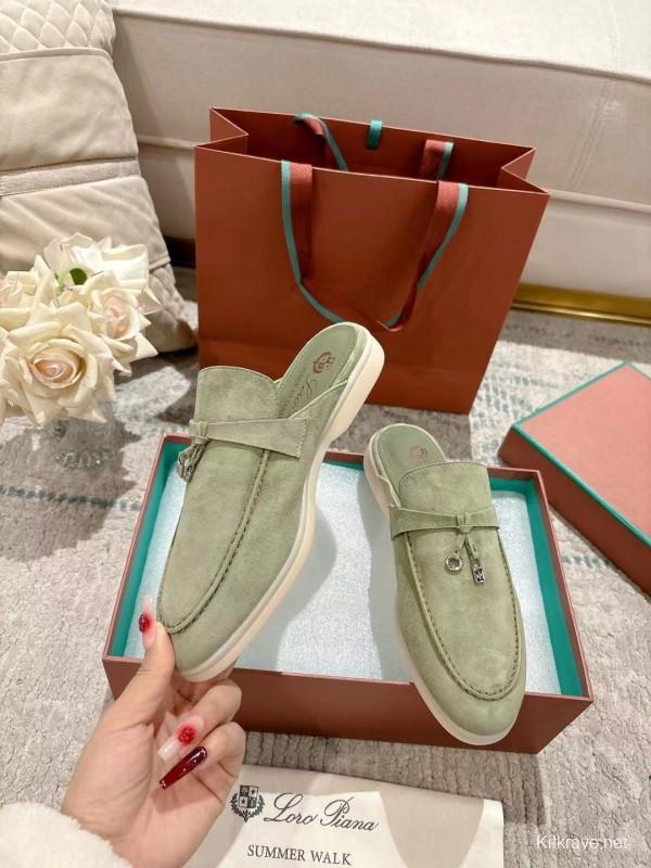 2025 Women LP Light Green Suede Loafers LY00000