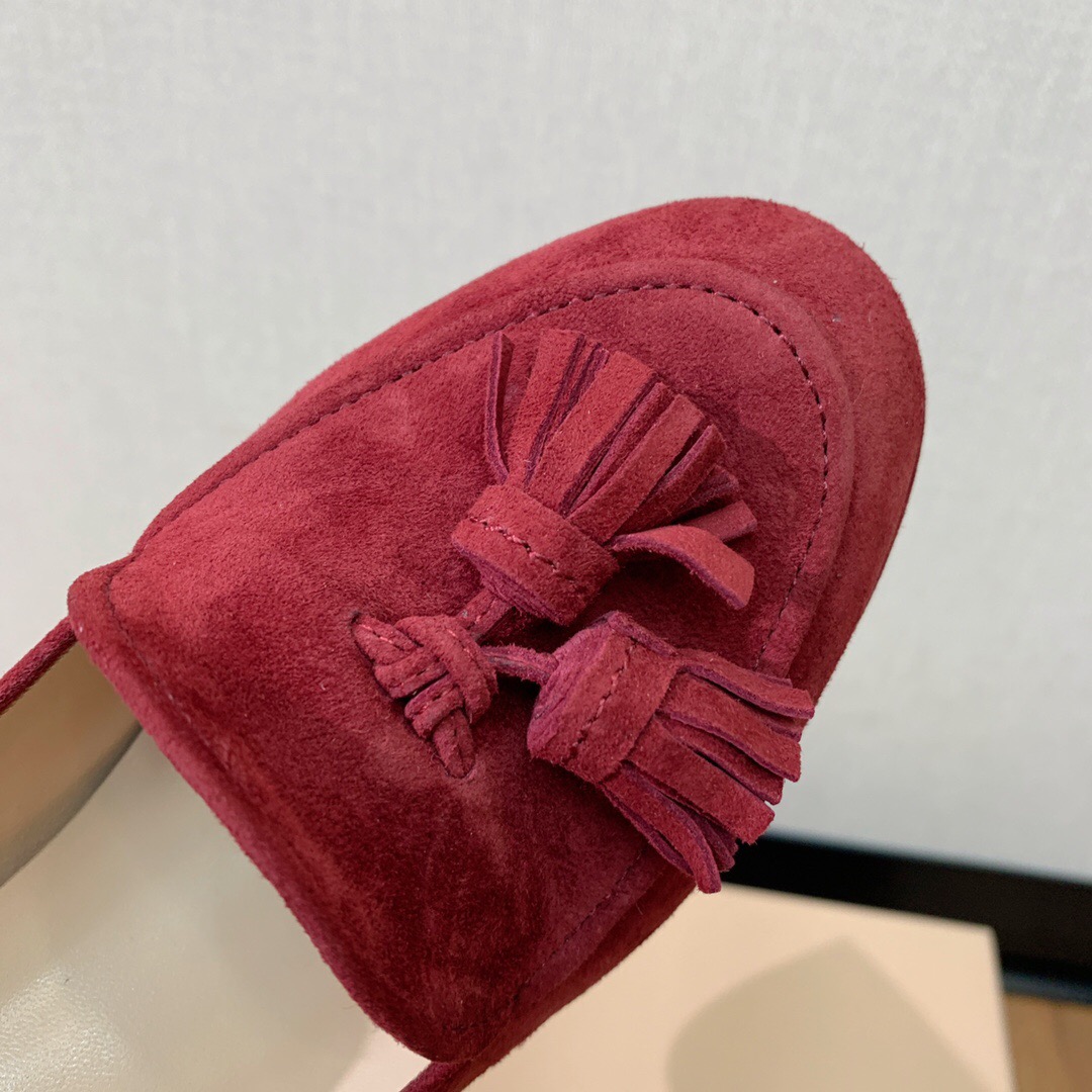 2025 Women Gianvito Rossi Red Suede Platform Loafers Tassel KFY00330