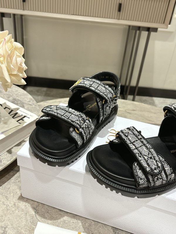 2025 Women Dior Black White Fabric Sandals KFY00300