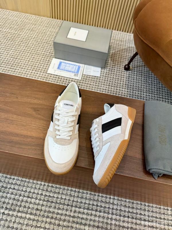 2025 Men TOM FORD White Black Suede Leather Sneakers