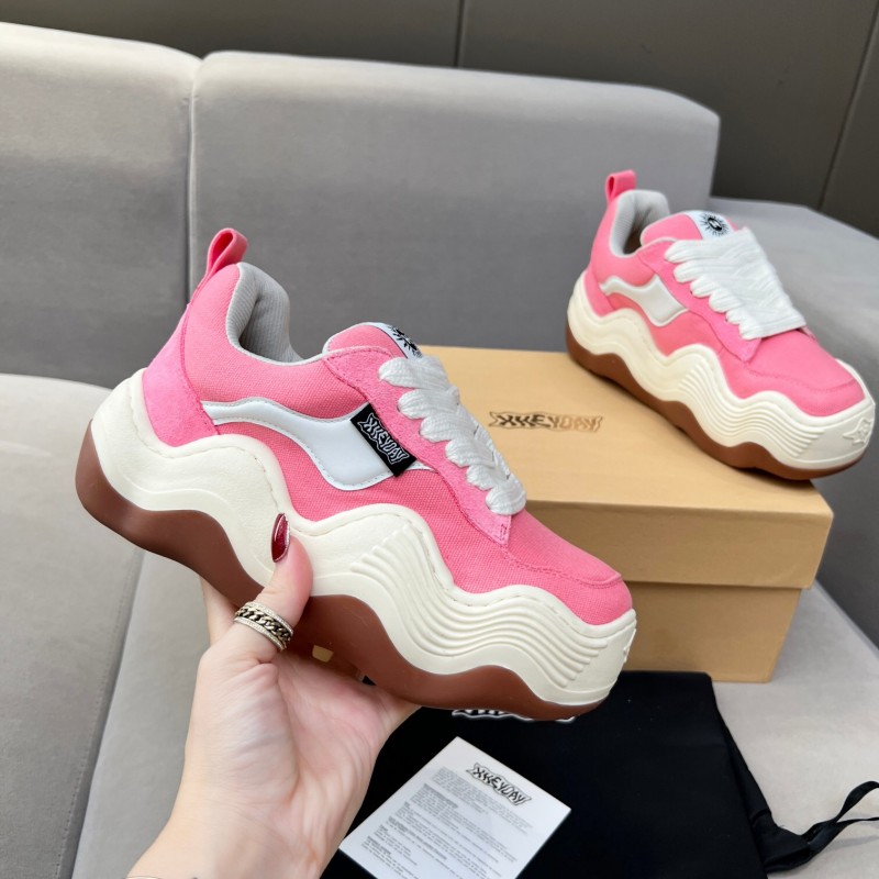 2025 Women HEYDAY Pink White Canvas Leather Wave Bread Sneakers KFY00260(F)