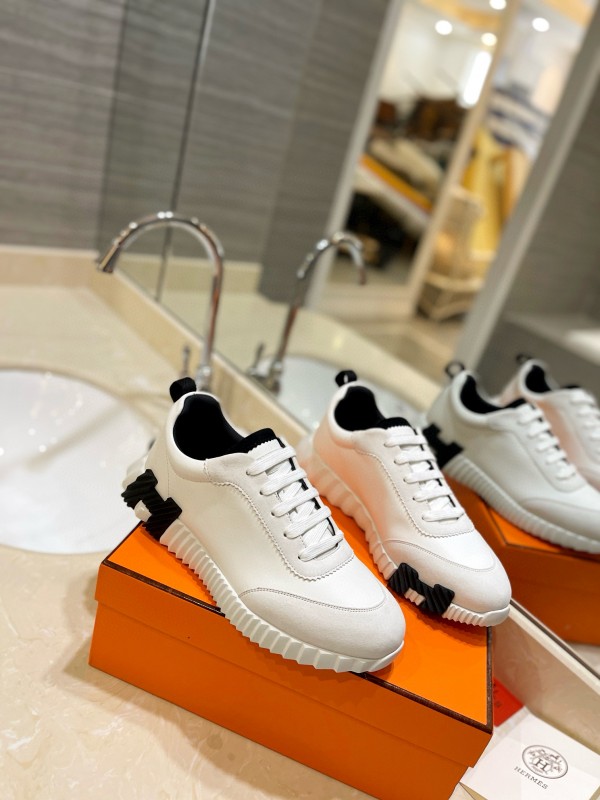 2024 Unisex Hermès White Black Silk Lambskin Rain Cloth Casual Sneakers MJ00320