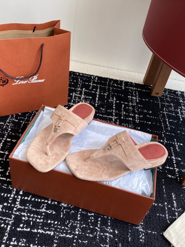 2025 Women Le Parmentier Beige Suede Thong Sandals KFY00280