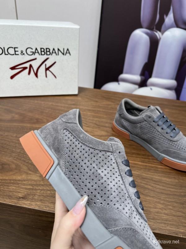 2025 Men Dolce & Gabbana Gray Suede Casual Sneakers LY00280