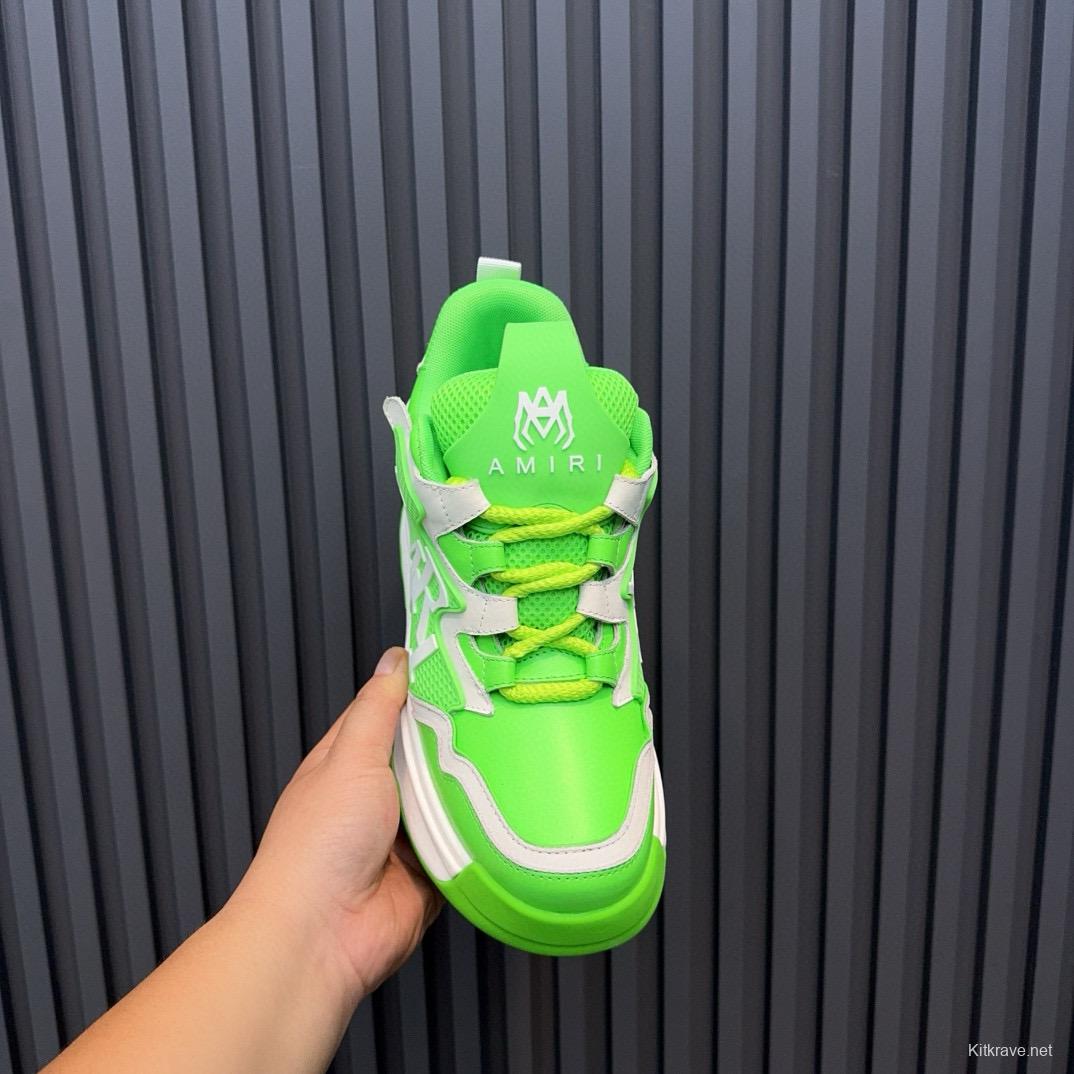 2024 Unisex Amiri Green White Mesh Leather Sneakers MJ00410