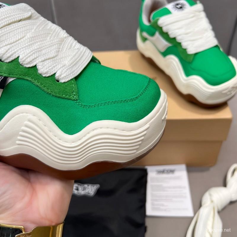 2025 Unisex HEYDAY Green White Canvas Leather Wave Sneakers KFY00260