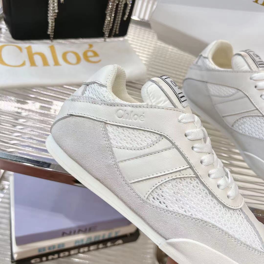2025 Women Chloé White Suede Mesh Casual Sneakers LY00280 LY00300