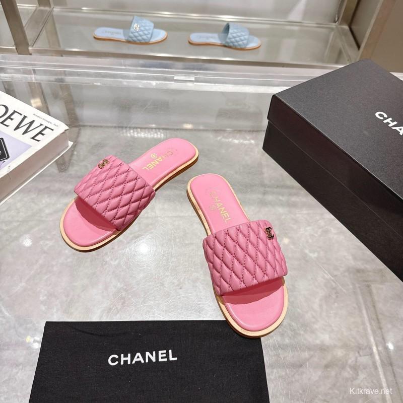 2025 Women Chanel Pink Lambskin Slippers LY00240