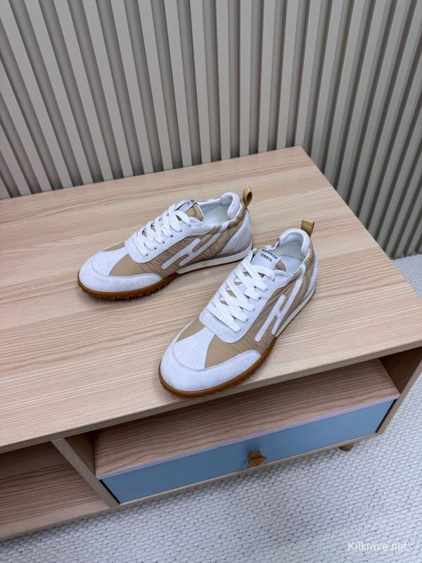 2025 Unisex Hermès White Beige Suede Goat Leather Sneakers Top Version LY00310