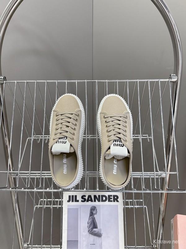2025 Women Miu Miu Beige Canvas Sneakers LY