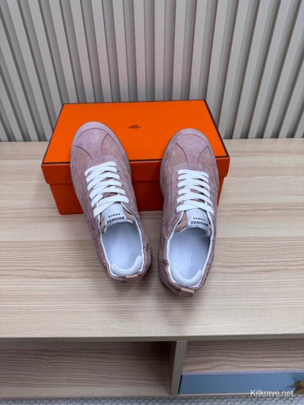 2025 Women Hermès Pink Suede Sneakers LY00310