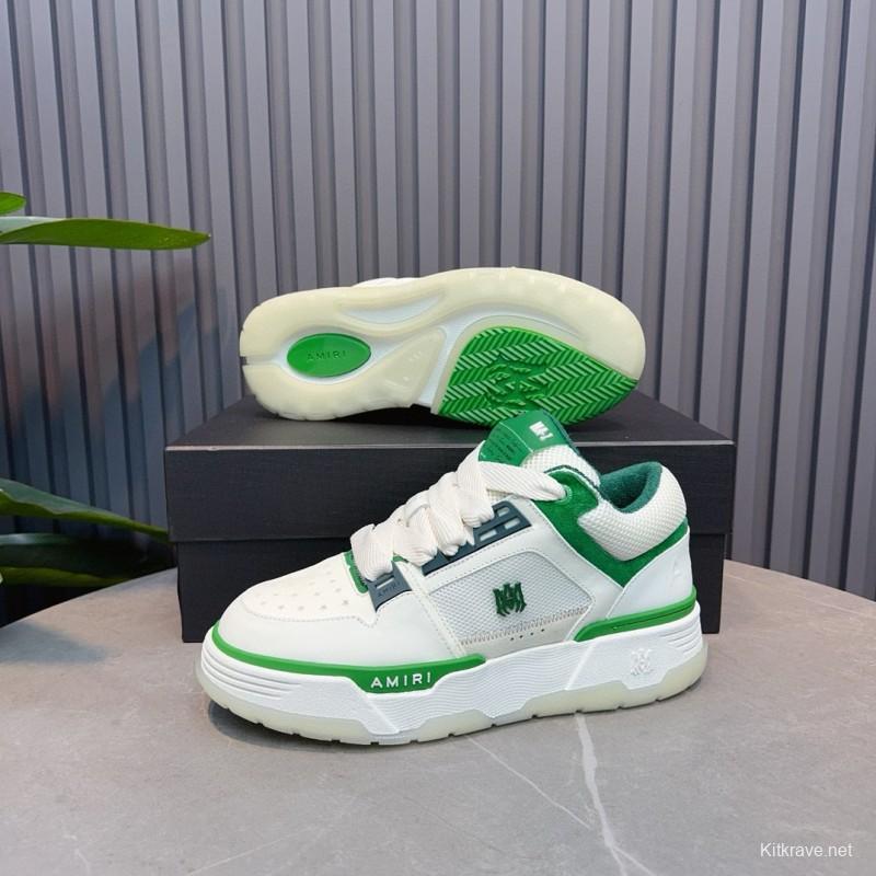 2024 Unisex Amiri White Green Leather Mesh Sneakers MJ00360