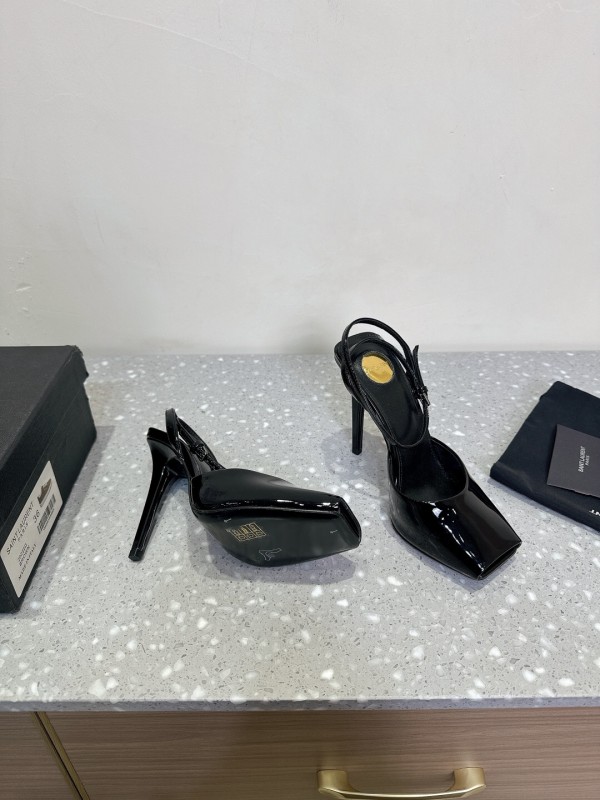 2025 Women Yves Saint Laurent Black Patent Leather Slingback High Heels KFY00290
