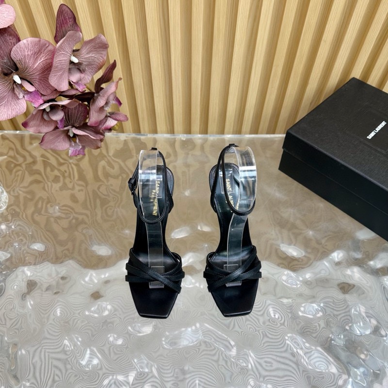 2025 Women Yves Saint Laurent Black Leather Sandals