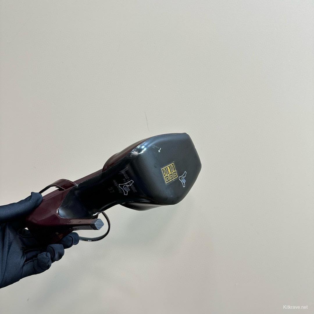 2025 Women Yves Saint Laurent Burgundy Leather Slingback Pumps