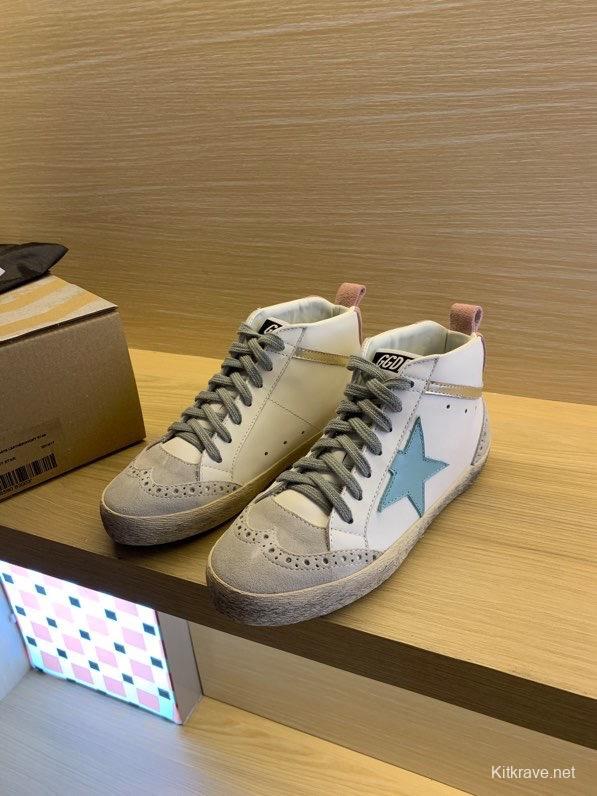 2024 Unisex GGDB White Blue Suede Leather High Top Sneakers MJ00300