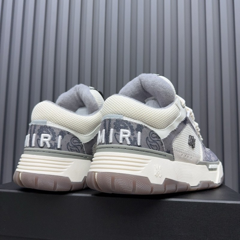 2024 Unisex Amiri White Grey Mesh Leather Sneakers MJ00360